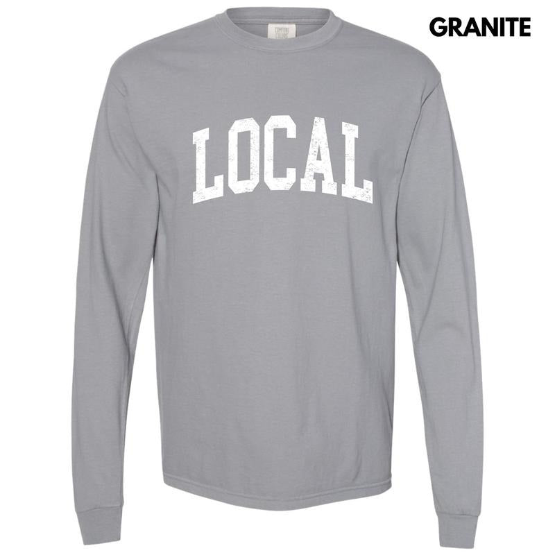 White - Local Varsity Letter Long Sleeve Comfort Colors T-Shirt 'NLB' Hoodie, Sweatshirt | HypeCrazeTee.com