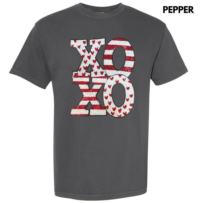 White Sequin XOXO Patch Comfort Colors T-Shirt Hoodie, Sweatshirt | HypeCrazeTee.com