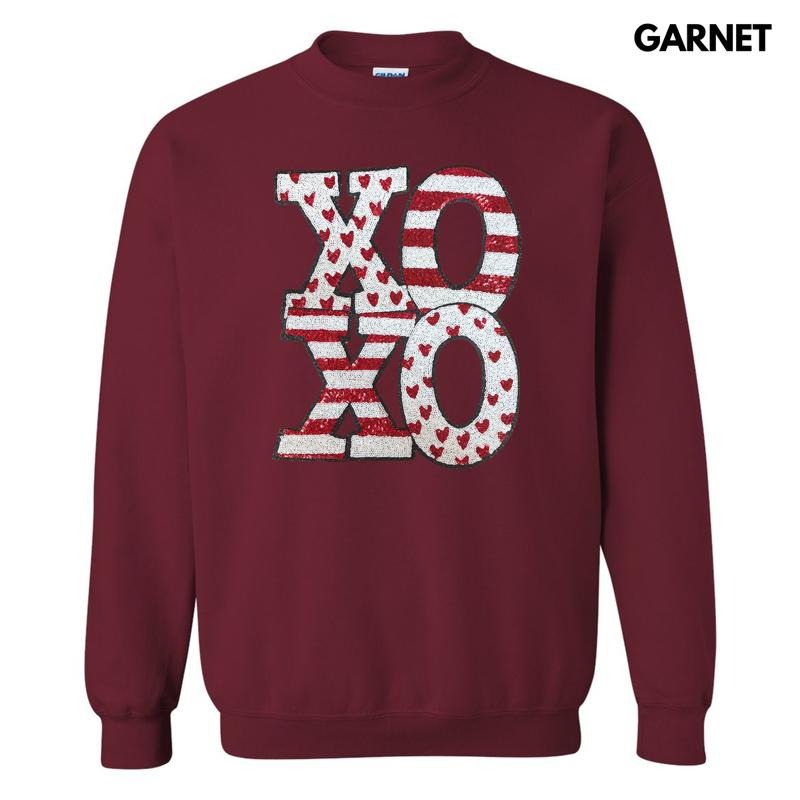 White Sequin XOXO Patch Sweatshirt T-Shirts, Hoodie | HypeCrazeTee.com