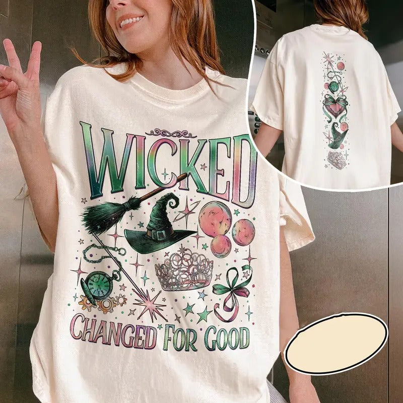 Wicked 2 Sided Two Sides Tshirt, Wizard Movie Fan, Wicked Changed For Good Tshirt, Defying Gravity, Unisex Short Sleeve...