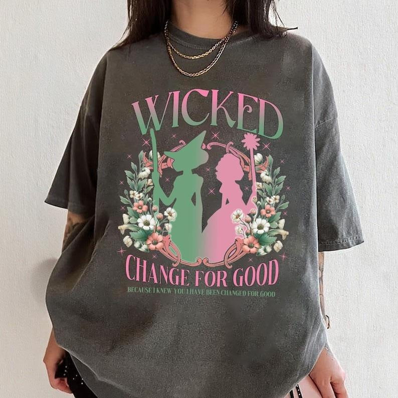 Wicked Change For Good Glitter T-Shirt, Defy Gravity Broomstick Magic Wand Shirt, Wicked Musical Movie Fan Shirt, Wicked...