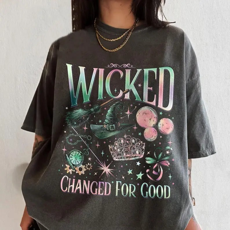 Wicked Change For Good T-Shirt, Defy Gravity Broomstick Magic Wand, Wizard Movie Fan Shirt, Wicked Musical Fan Gift...