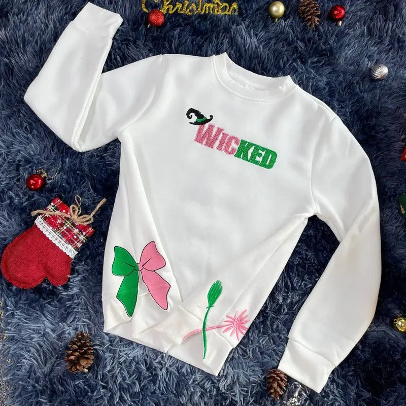 Wicked Side Bow Embroidery Sweatshirt, Christmas Movie Side Bow Embroidery Shirt Hoodie | HypeCrazeTee.com