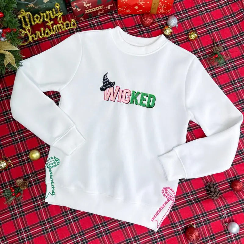 Wicked Sidebow Embroidered Sweatshirt, Wicked Space Holding Trending Embroidery T-Shirt Hoodie | HypeCrazeTee.com