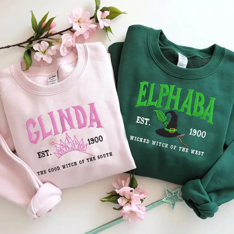 Wickeds Embroidered Sweatshirt, Elphaba And Glinda Besties Embroidered Sweatshirt, Broadway Musical Movie Shirt Hoodie