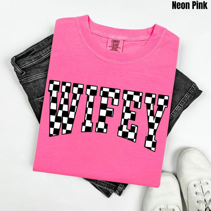Wifey Black Checkered Comfort Colors T-Shirt 'NLB' Hoodie, Sweatshirt | HypeCrazeTee.com