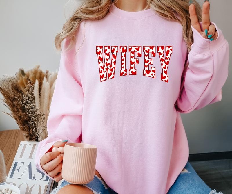 Wifey Hearts Crewneck Sweatshirt T-Shirts, Hoodie | HypeCrazeTee.com
