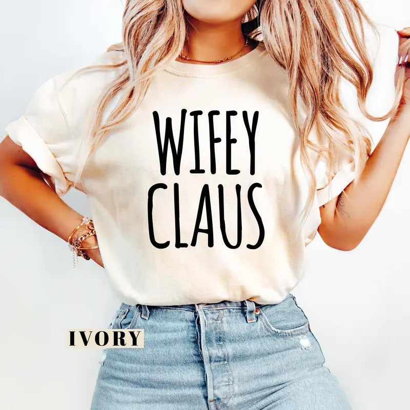 Wifey Hubby Claus Shirt, Couples Christmas Outfit, Couple Matching Chritmas Clothing, Xmas T-Shirt For Husband And Wife...
