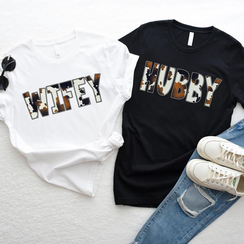 Wifey Hubby Cow T-shirt, Family Farmer Shirt, Cow Print Tee, Farmer Wife Shirt Hoodie, Sweatshirt | HypeCrazeTee.com