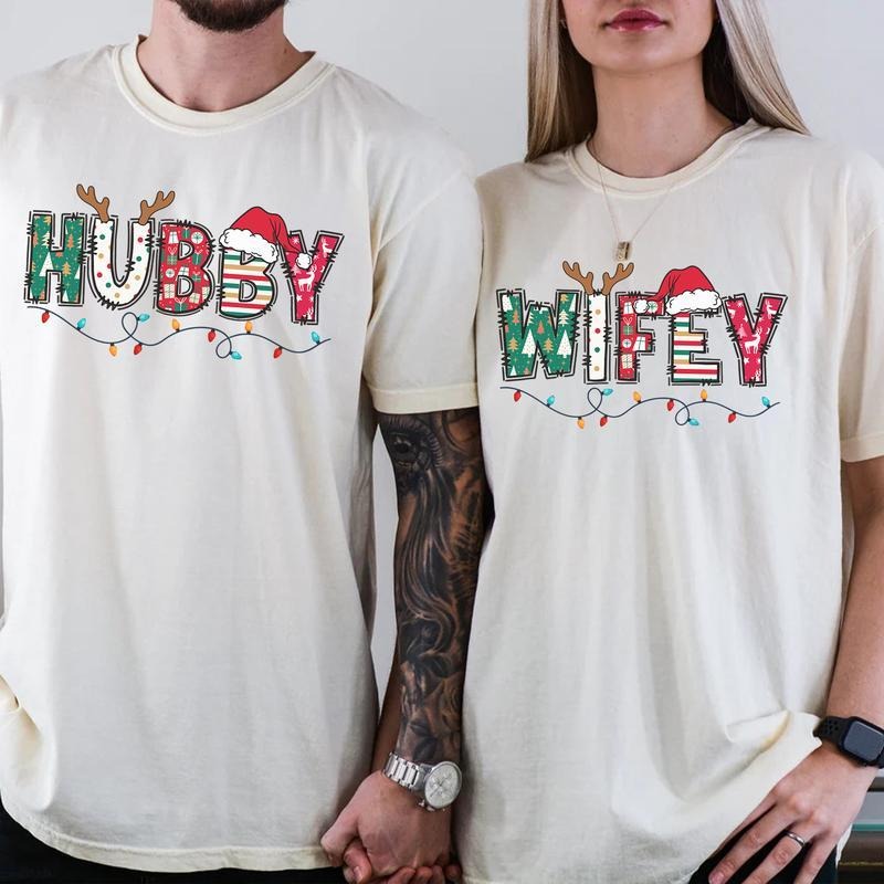 Wifey Hubby Matching Shirt, Christmas Couple T Shirt, Family Matching Tee, Holiday Gift, Wife And Husband T Shirt, Unisex...