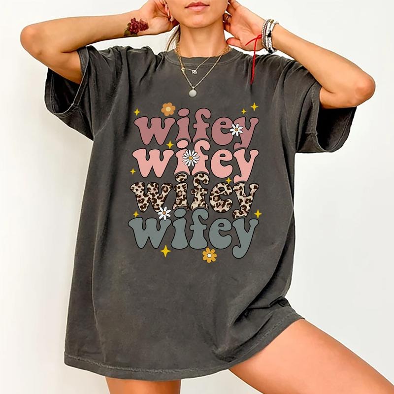 Wifey Shirt Retro Wife Leopard Wifey Printed Vintage Groovy Comfort Shirts Wife Soft Fabric Shirt Wife Wife Tops Womenswear Cotton Fabric Relaxed Fit Chic T-Shirts, Hoodie, Sweatshirt