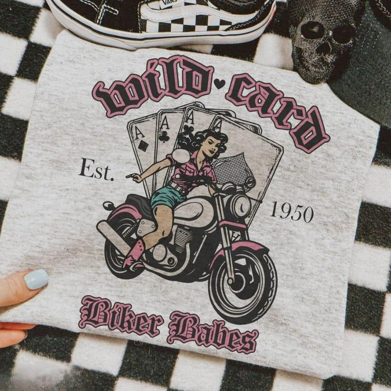 Wild Card Biker Babes shirt, vintage crewneck sweatshirts, western outfit women, cowgirl outfits, western clothing stuff...