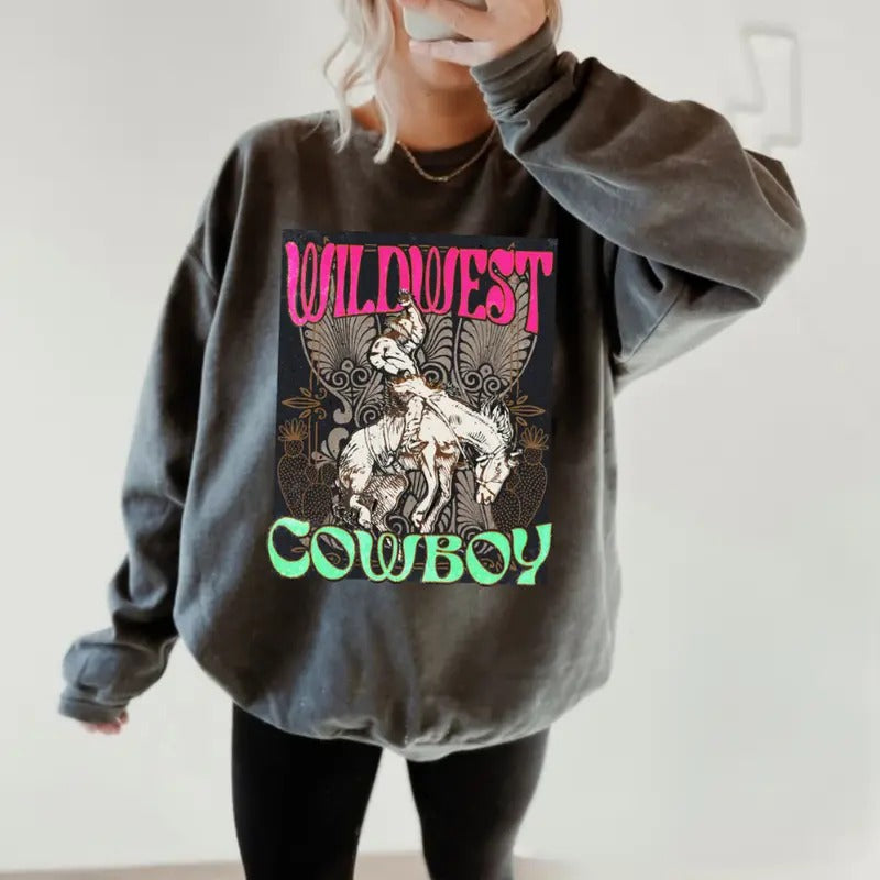 Wild West Cowboy Crewneck Sweatshirt, Graphic Crewneck shirt, cowgirl outfits, western clothing, western tops outfits...