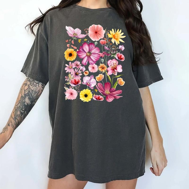 Wildflower Shirt, Vintage Floral Graphic Tee Women, Flower Printed T-shirt, Botanical Garden Tee, Plant T-shirt, Cotton...