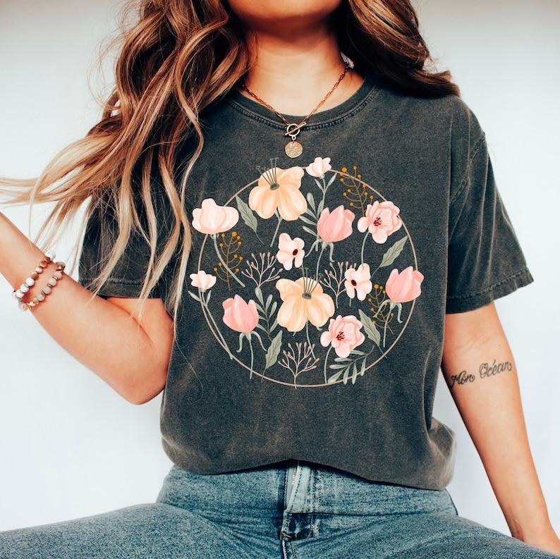 Wildflower Tshirt, Flower Shirt, Gift for Women, Ladies Shirts, Flowers Lover Shirt, Wild Flowers Shirt, Floral Tshirt...