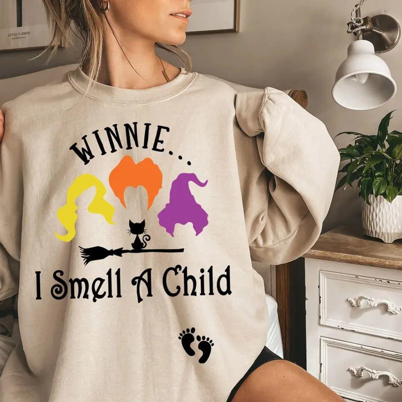 Winnie I Smell A Child Sweatshirt, Halloween Pregnancy Sweatshirt, Sanderson Sisters, Pregnancy Reveal, Hocus Pocus Gift,...