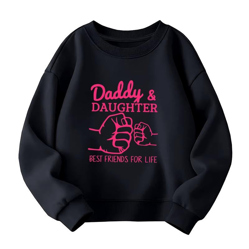 Kids' Casual Crew Neck Sweatshirt with Dad and Daughter Boxing Print - 100% Cotton  Fabric, Medium Stretch, Alphabet...