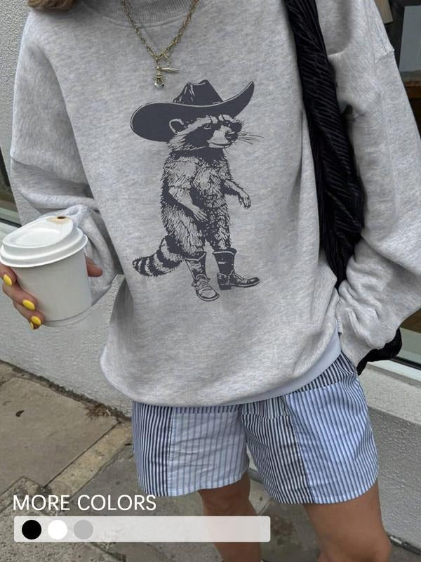 Women's Autumn/Winter New Simple Ins Style Raccoon Graphic Round Neck Casual Pullover Sweatshirt Fashionable & Versatile,...