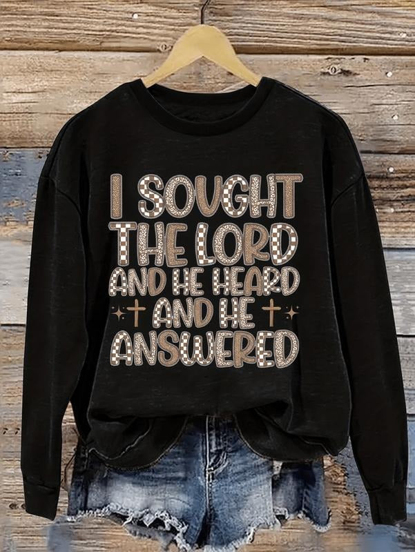 Women'S Plus Size Christian Faith Sweatshirt - "I sought the Lord, and He heard my prayer" Bible Verse Pullover - with...