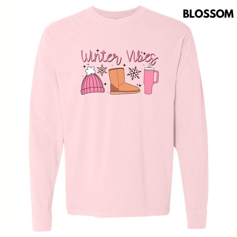 Winter Vibes Long Sleeve Comfort Colors T-Shirt Hoodie, Sweatshirt | HypeCrazeTee.com