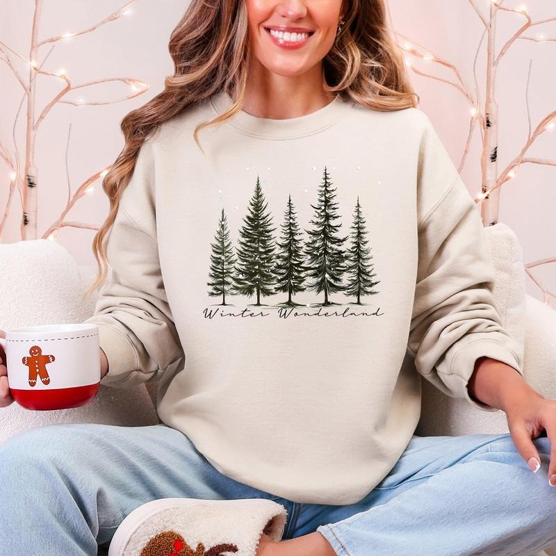 Winter Wonderland, Christmas Trees, Snow Sweatshirt, Crew Neck, Women's, Crewneck T-Shirts, Hoodie | HypeCrazeTee.com