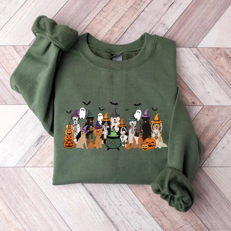 Witch Dogs Halloween Sweatshirt, Ghost Dogs Halloween Shirt, Dogs Lover Halloween Gift, Funny Halloween Party Dogs Shirt,...