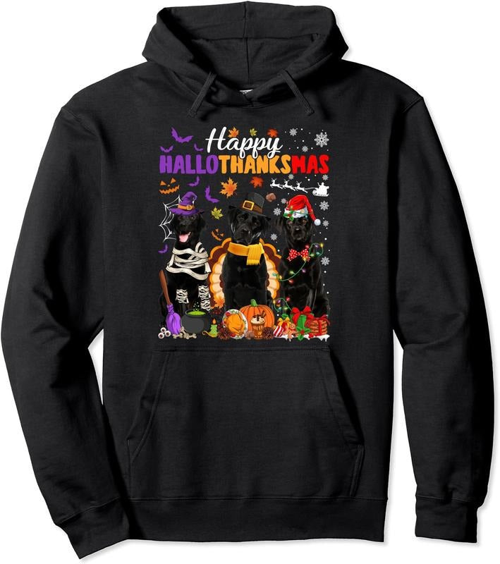 Witch Pilgrim Turkey Santa Black Labrador Dog HalloThanksMas Hoodie | Unisex Hooded Sweatshirt | FAST SHIPPING T-Shirts