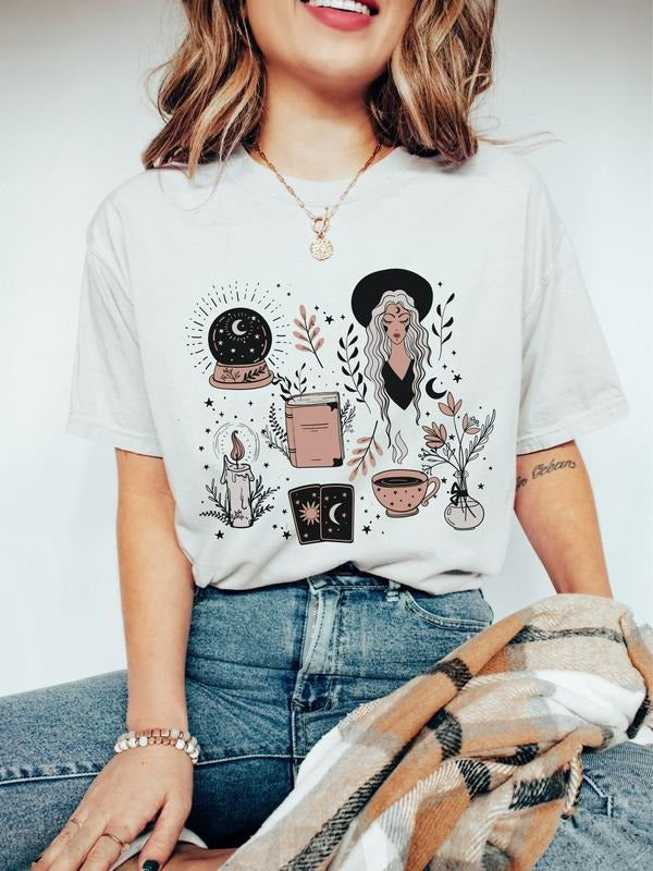 Witch Shirt Occult Halloween Shirt Pagan Witchy Things Astrology Dark Academia Tee Tarot Clothing Aesthetic Mystical...