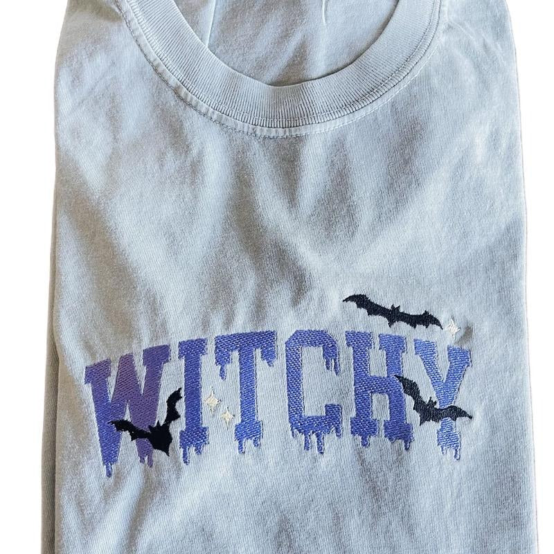 Witchy Embroidered T-Shirt for Women, Halloween & Fall Holiday Shirt