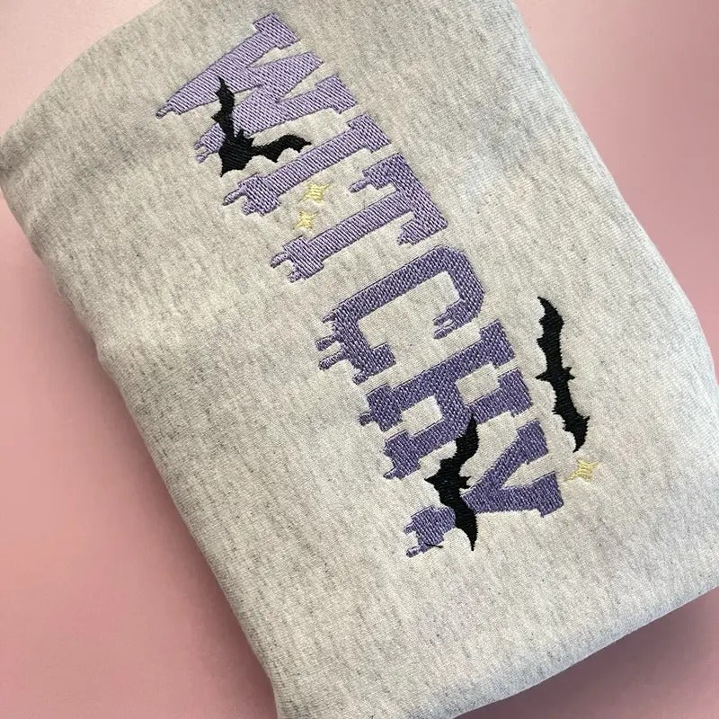 Witchy embroidered Halloween sweatshirt, spooky season sweatshirts , women's sweatshirts and hoodies . T-Shirts