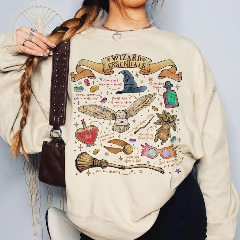 Wizard Essentials Sweatshirt, Wizarding World TShirt For Fan, Halloween Fall Season Hoodie, Gift For Book Lover