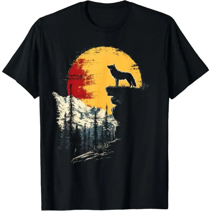 Wolf Graphic Tee Moon Nature Mountains Wildlife Vintage T-Shirt Hoodie, Sweatshirt | HypeCrazeTee.com