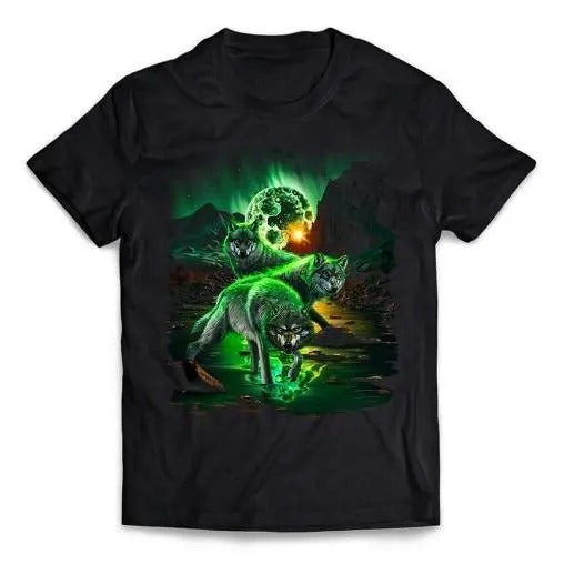 Wolf Hunting in Valley Amidst Catastrophic Asteroid Impact - Short-Sleeve Unisex T-Shirt Made in USA Hoodie, Sweatshirt