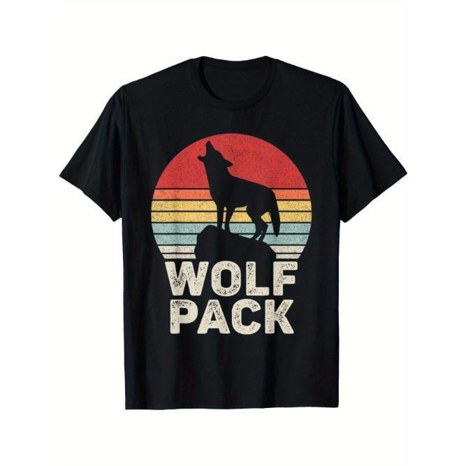Wolf Print T-shirt Cotton Casual Summer Tee, Trendy Tops Crew Neck Tee, Comfort Street Style Tee, Must-have Fashionable...