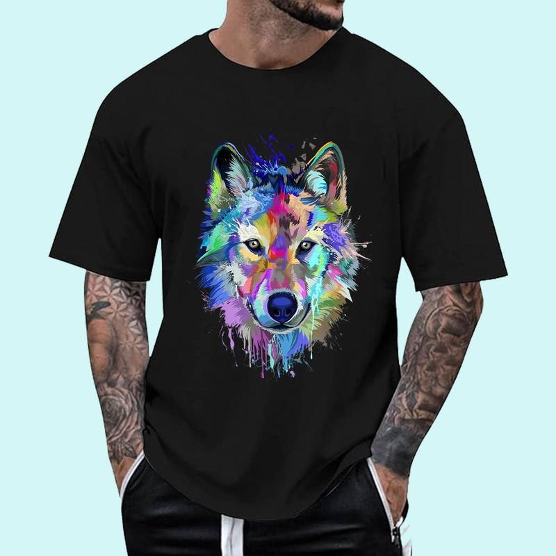 Wolf Splash Art Animal Face Wolf Lover Unisex T-Shirt, Cotton 100%, Top Trending Fashion Hoodie, Sweatshirt