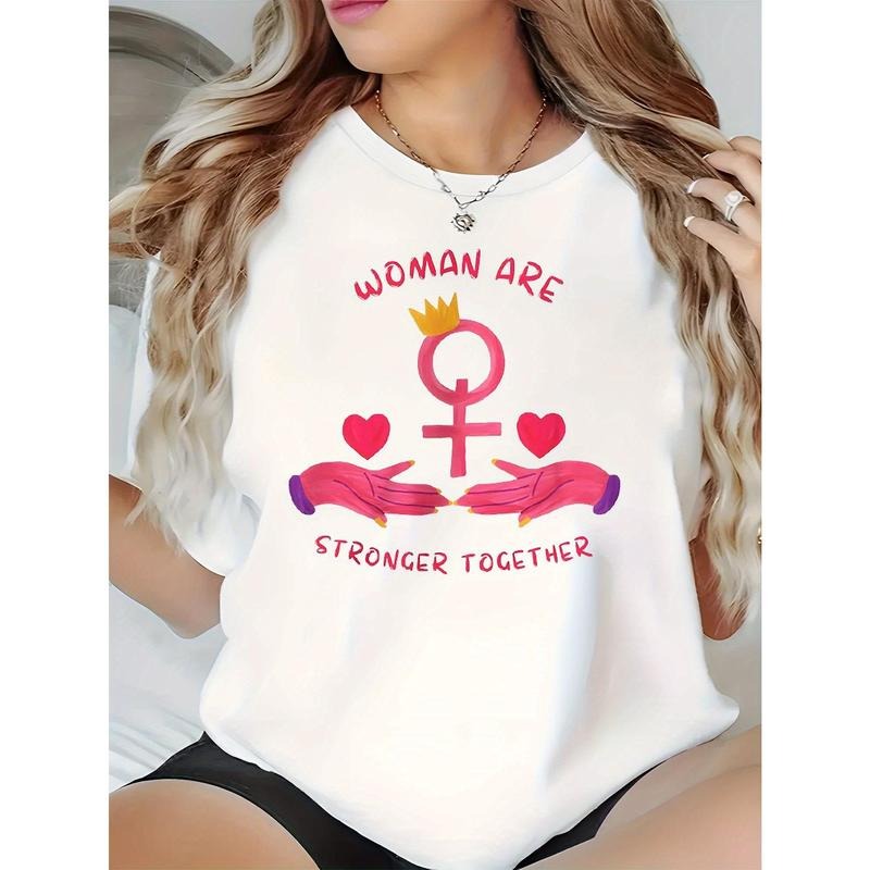 Women Are Stronger Together Graphic Tee - Black Casual T-Shirt with Feminist Design, Short Sleeves, Round Neck, Perfect...