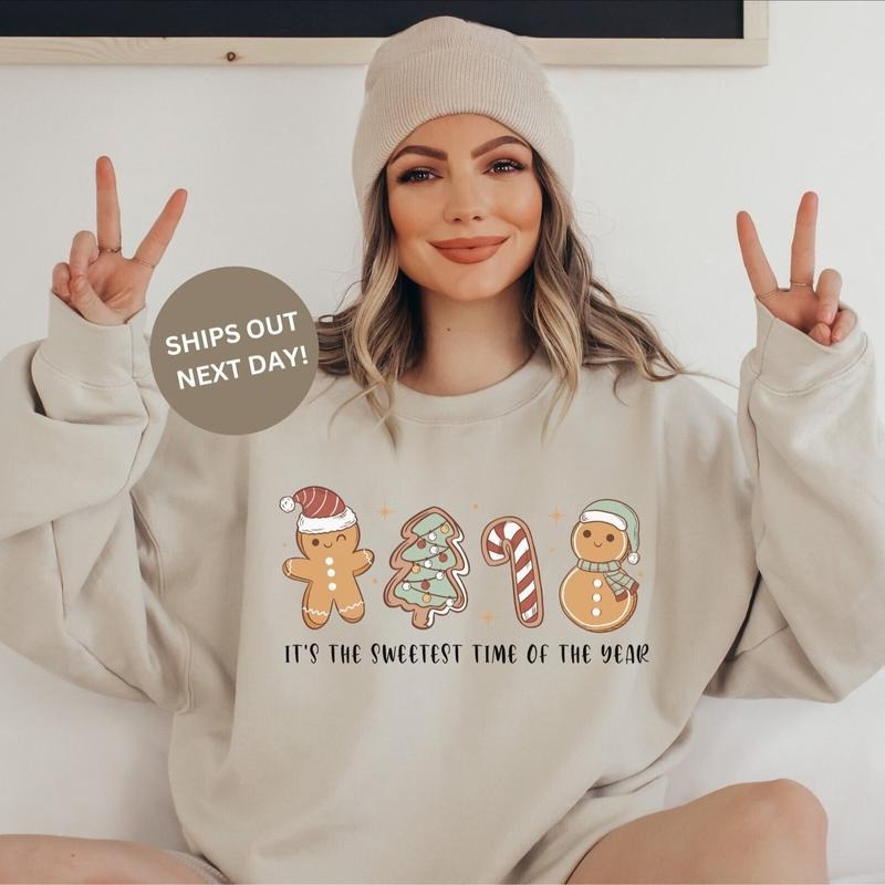 Gingerbread Snowman Cute Long Sleeve Shirts Xmas Holidays Tops Cotton Fabric T-Shirts, Hoodie, Sweatshirt