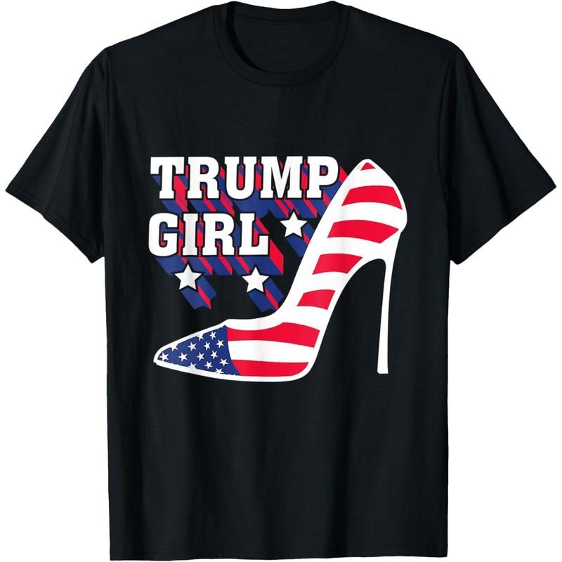 Women Funny Trump Girl Tee Cute High Heel American Flag Gift T-Shirt Hoodie, Sweatshirt | HypeCrazeTee.com