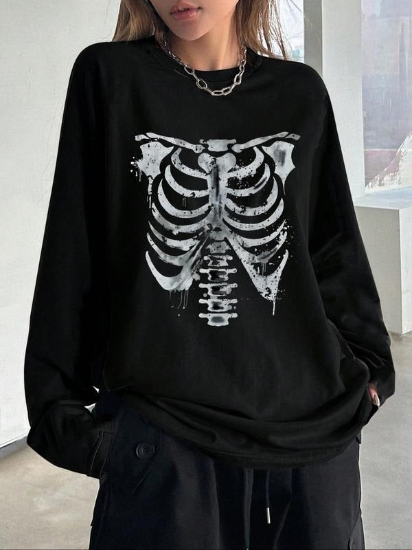 Women Letter Print Loose Fit T-Shirt, Street Style Y2K Minimalist Long Sleeve Tee, Casual Retro Comfortable Unique...