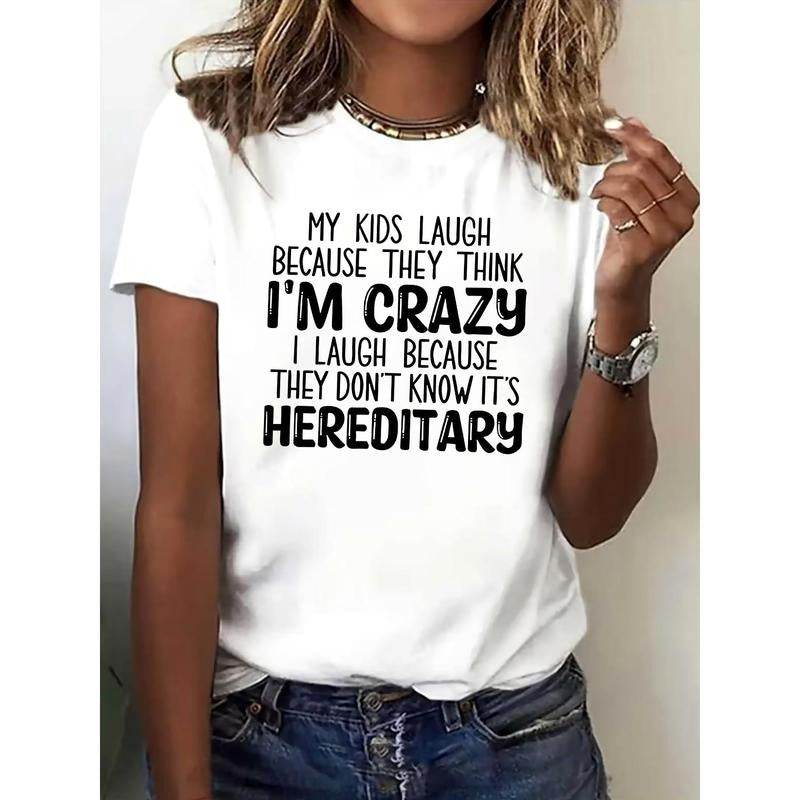 Women'S "I'm Crazy" Graphic Tee - Green Casual Short Sleeve T-Shirt with Playful Letter Print, Comfortable Round Neck,...