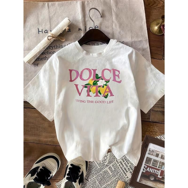 Women'S Casual Round Neck Short Sleeved Sweet Life T-shirt, White Casual Spring And Summer T-shirt Hoodie, Sweatshirt