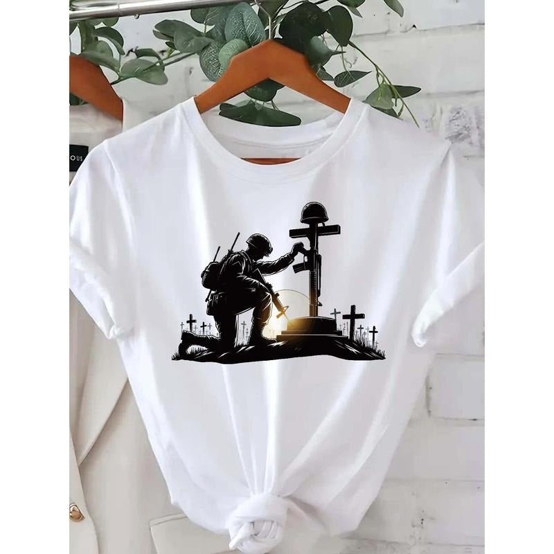 Women'S Casual Short Sleeve T-Shirt with Soldier Helmet Print - Comfortable Round Neck Top, Classic Design, All-Season...