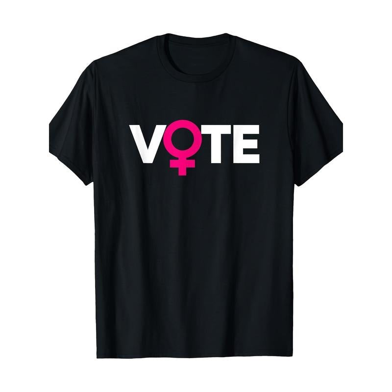 Women'S Cotton T-Shirt with Geometric Feminist Vote Pattern - 100% Cotton Crew Neck Short Sleeve Tee for All-Season...