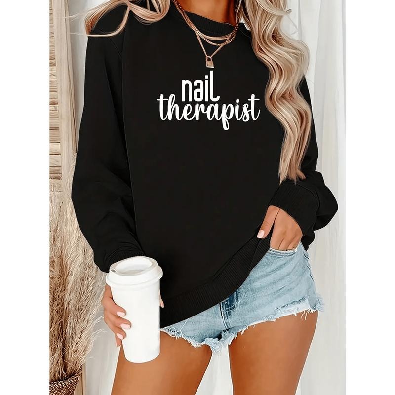Women'S Nail Therapist Graphic Sweatshirt - Long Sleeve Crewneck Pullover, Machine Washable Polyester Top for Nail...