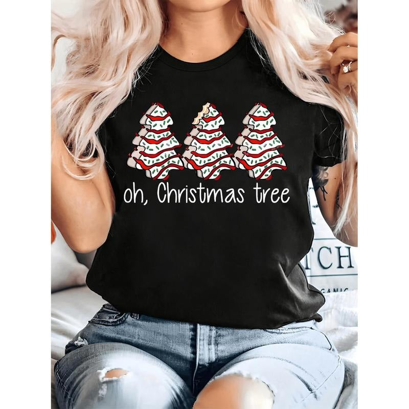 Women'S Plus Size Christmas Tree Graphic T-Shirt - Funny Holiday Top with "Oh Christmas Tree" Text