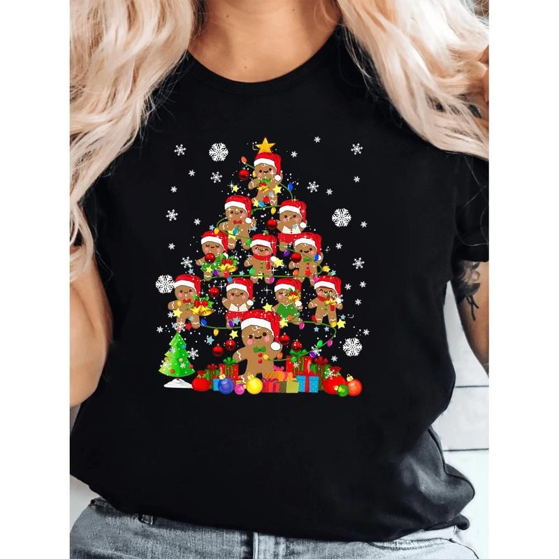 Women'S Plus Size Gingerbread Men Christmas Tree Graphic T-Shirt
