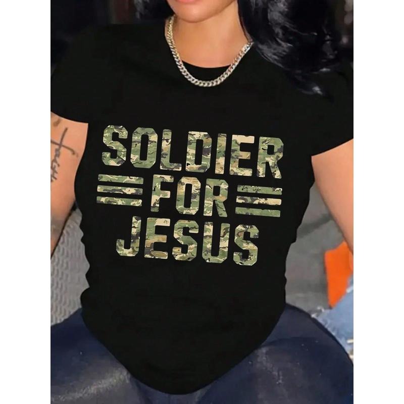 Women Soldier For Jesus Design Graphic T-Shirt Short Sleeve Tees For Outdoors Activities And Casual Wear Hoodie, Sweatshirt