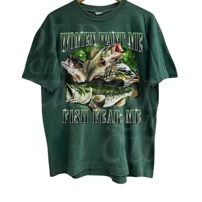 Women Want Me Fish Fear Me Vintage T-Shirt, Retro Bass Fisher Shirt, Meme T Shirt, Sarcastic T Shirt,  Bass Lovers,...
