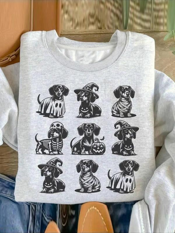 Women's   Dog Print Drop Shoulder Sweatshirt, Casual Long Sleeve Round Neck Pullover for Daily Wear, Ladies Fall & Winter...
