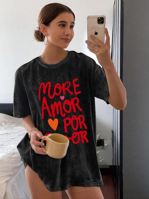 Women's "AMOR PROPIOR REI" Letter Print Short Sleeve Graphic Tee, Vintage Trendy Casual Round Neck T-shirt for Daily...